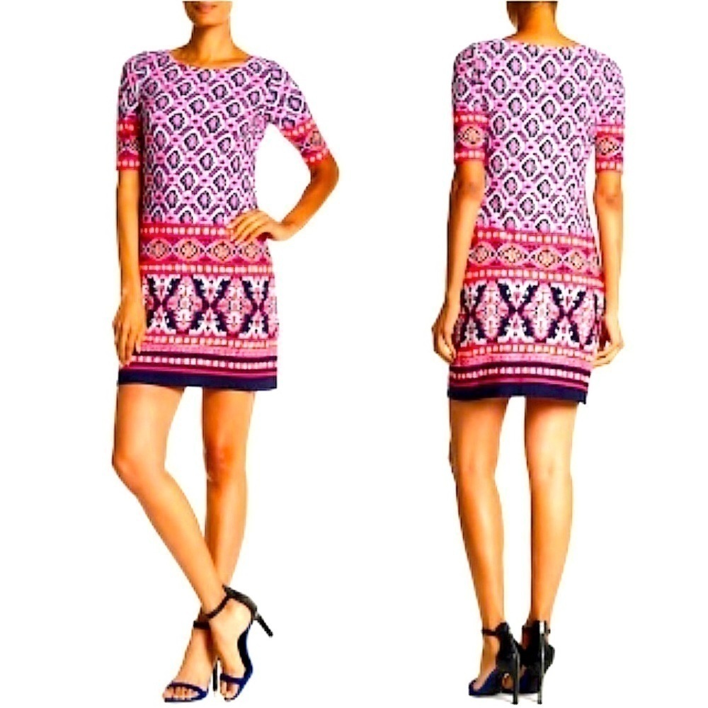 Eliza J Geo Print Boatneck Dress Size S Bohemian womens